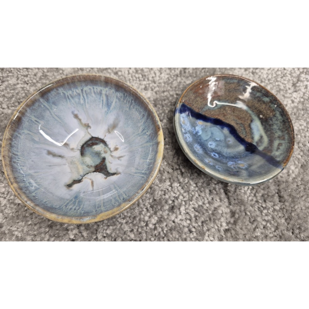 Muddy Five Studio Art Pottery Bowls Stoneware Yellow‎ Blue Brown Glazed Handmade
